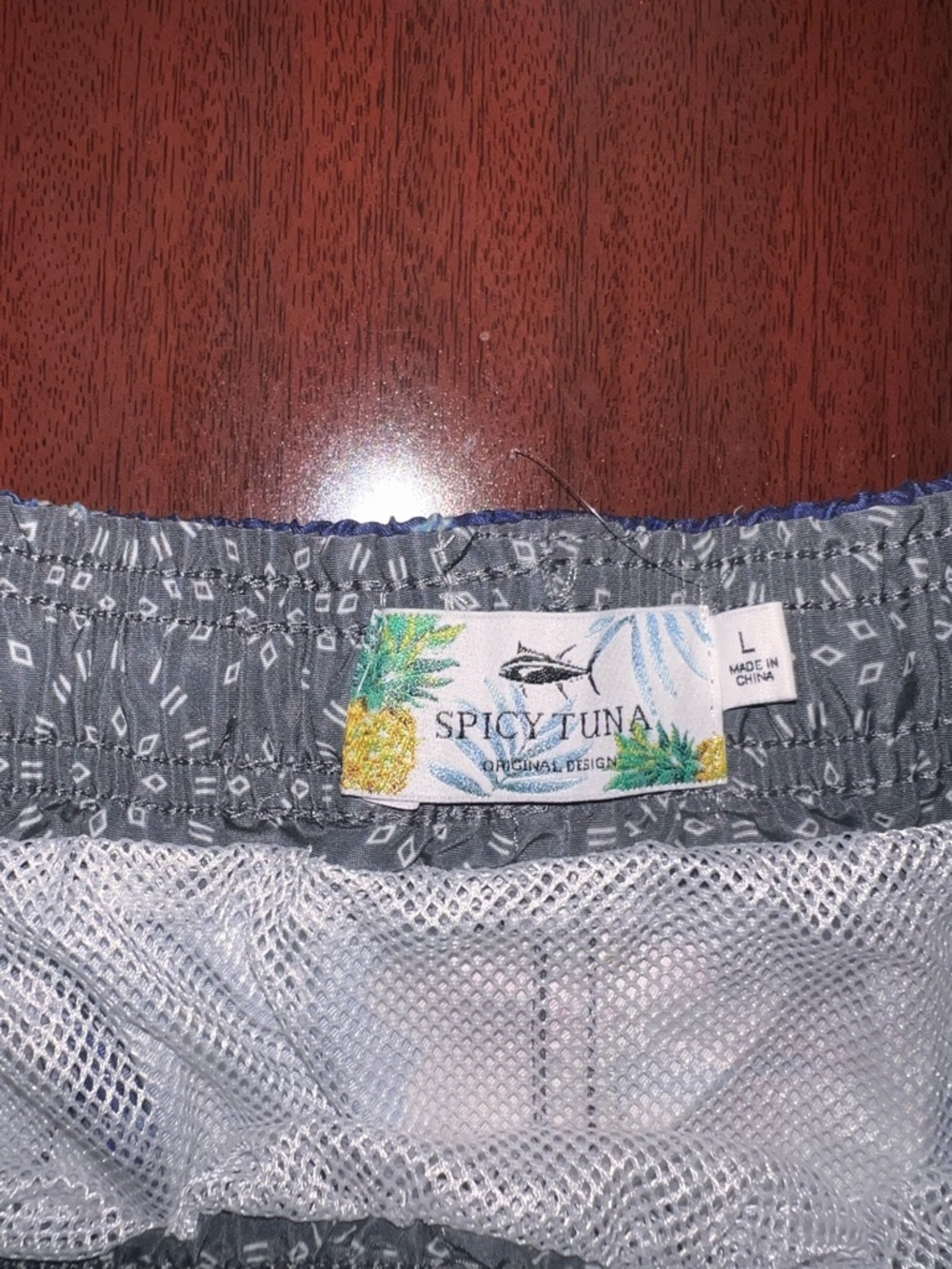 Men's Floral Parrot Swim Trunks - Blue & White - Picture 2 of 3